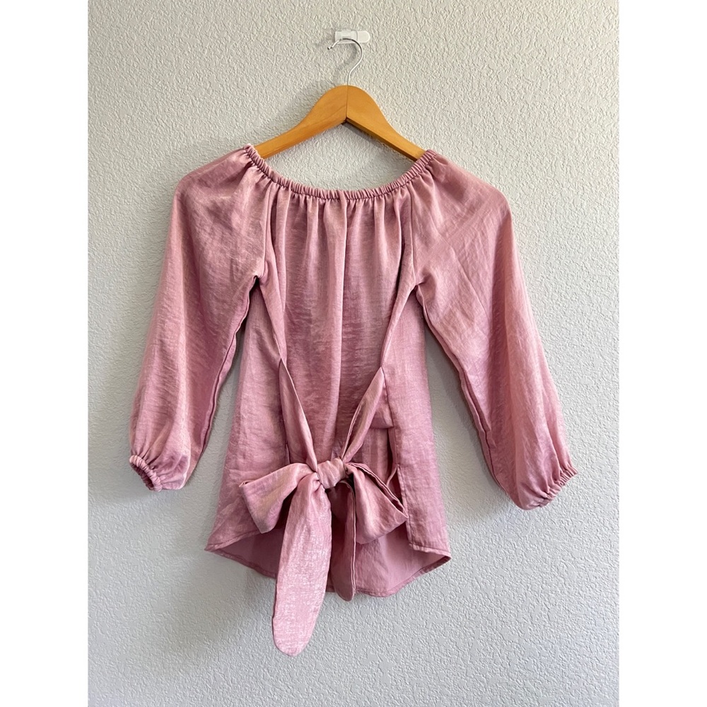 Elastic Off Shoulder Pink Satin Blouse Top